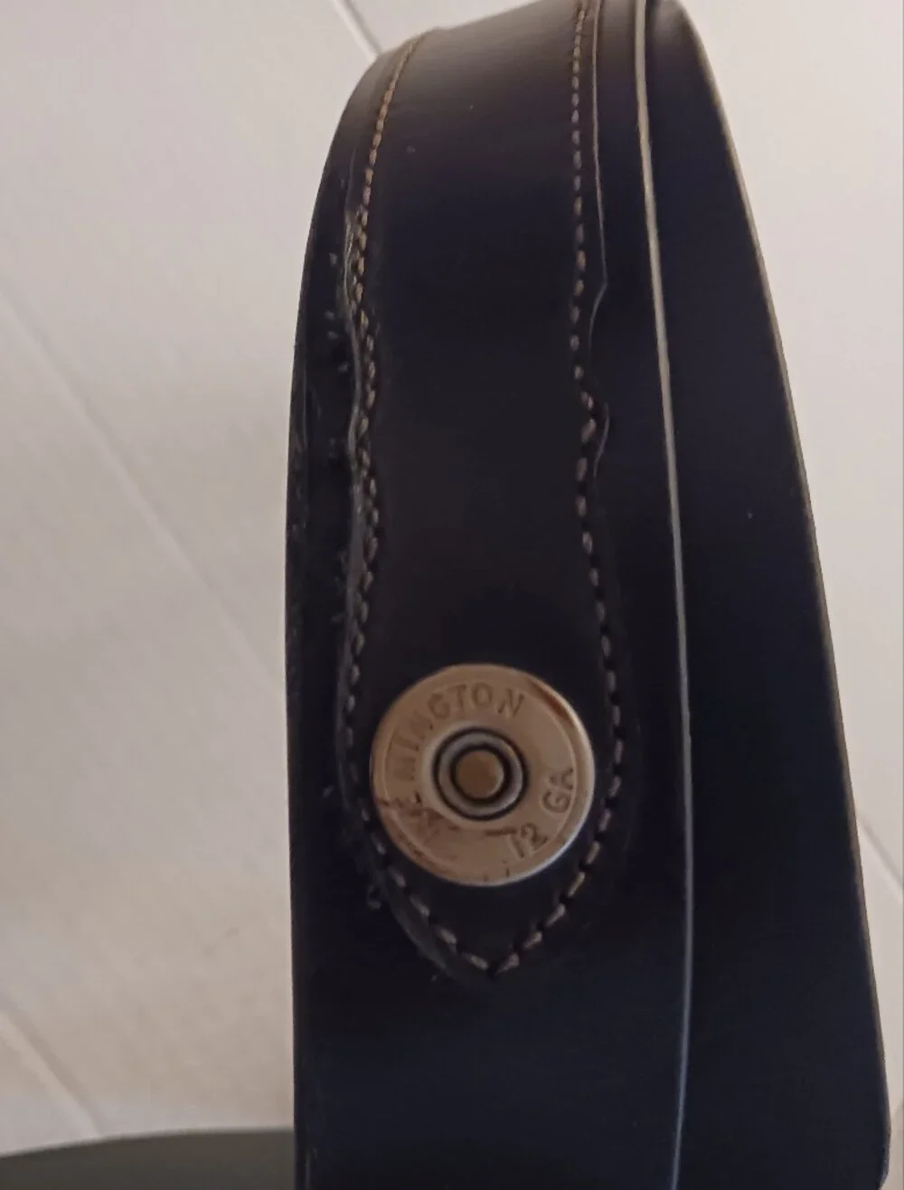Remington 12 GA Silver Tone Shotgun Shell Black Leather Belt 3X 50-52